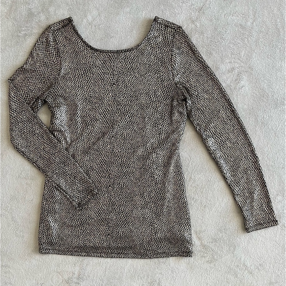 Catherine Malandrino Metallic Black and Gold Long Sleeve Top